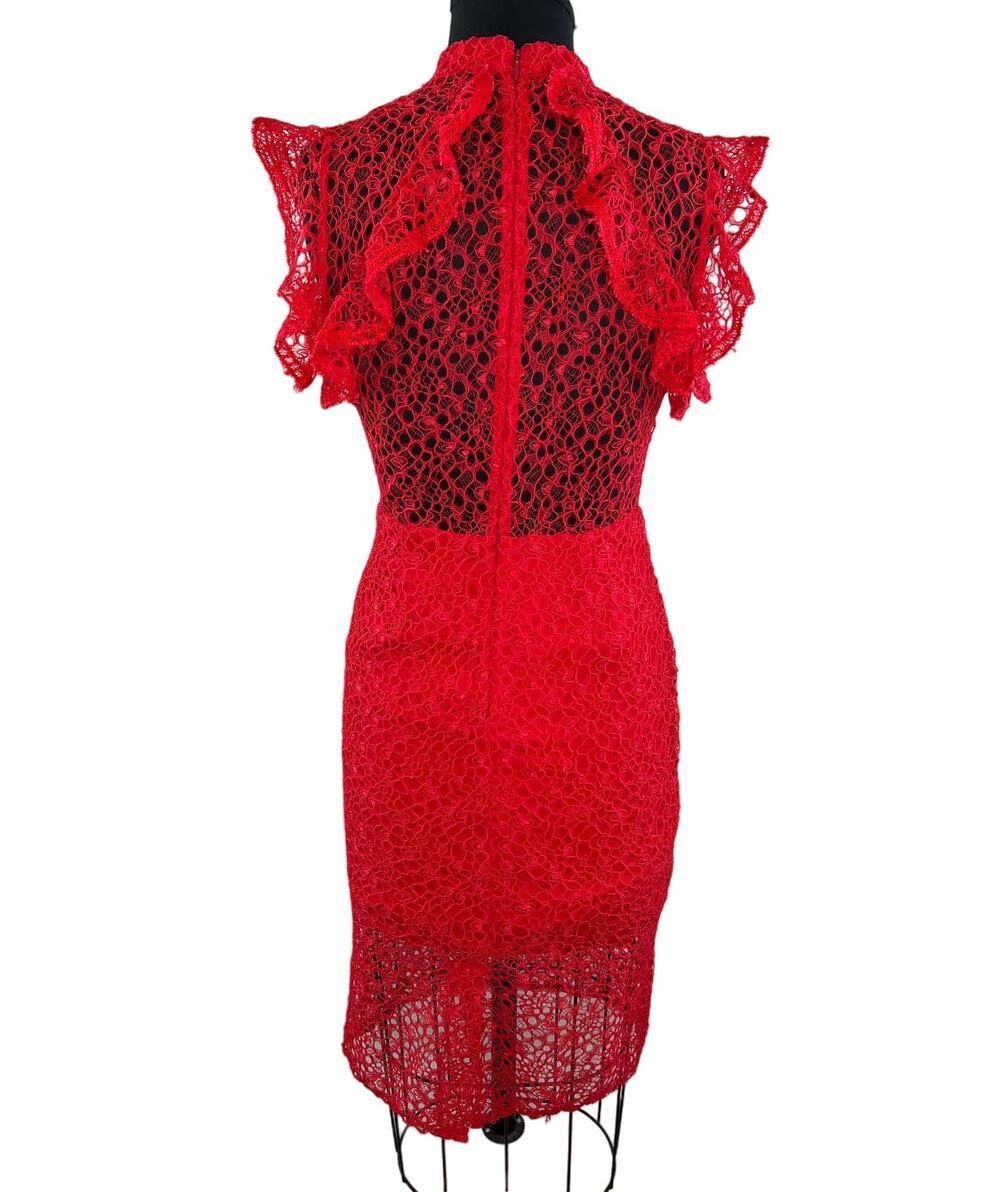 Alexis NWT Halley Cocktail Dress Red Lace Ruffle Sleeve Choker Neck S Small $598